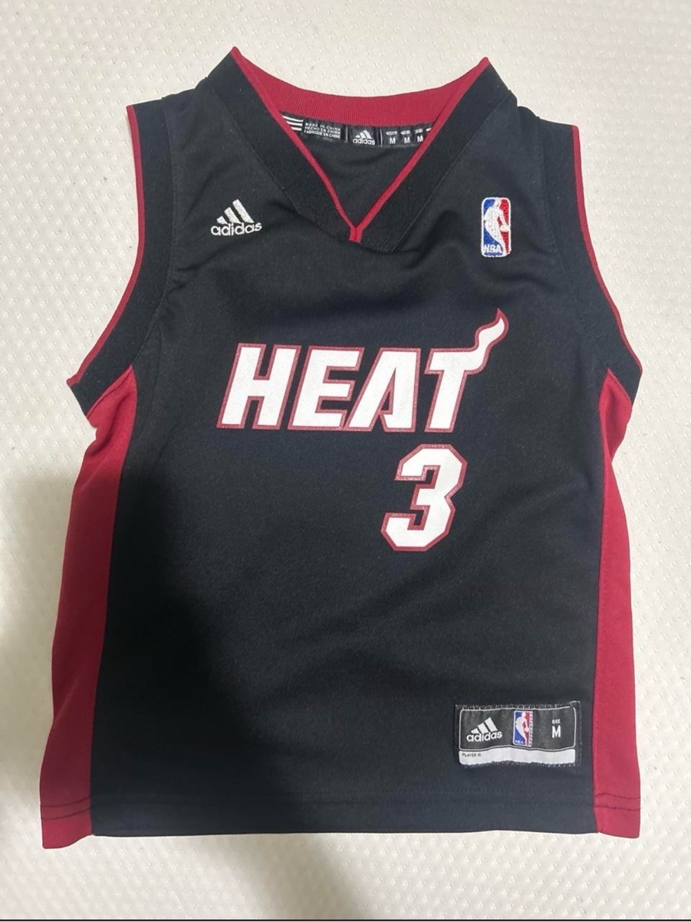 adidas Black and Red Miami Heat #3 Kids Basketball Jersey